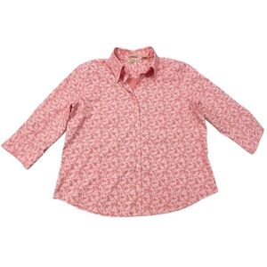 Eddie Bauer Women’s Coral Floral Button Up Blouse Shirt XL Cotton Wrinkle Resist